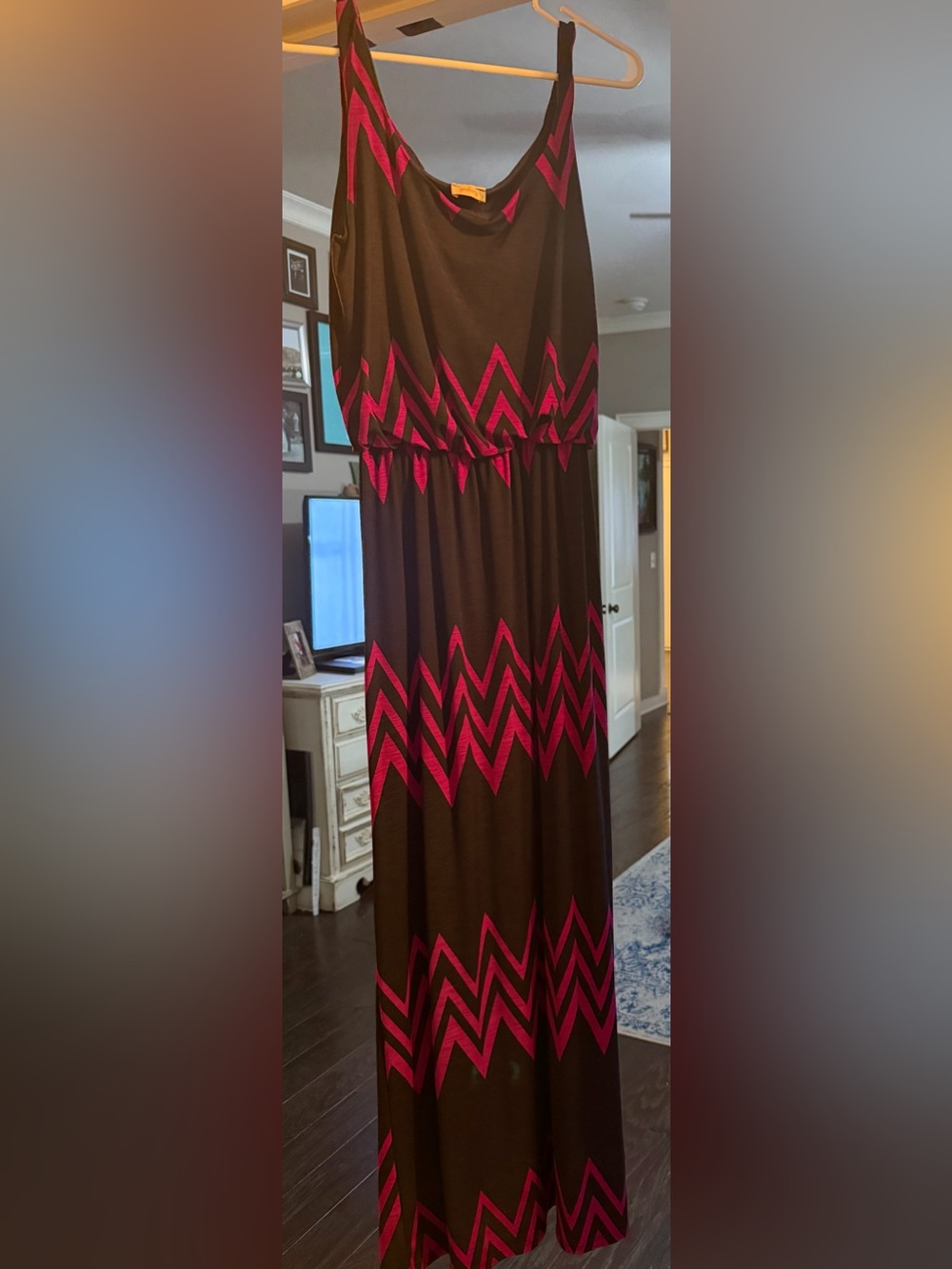 Pixley Navy Blue Maxi Dress with Purple Chevron Trim
